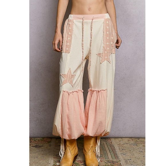 POL Pants - Cream/Pink Star Patch Joggers